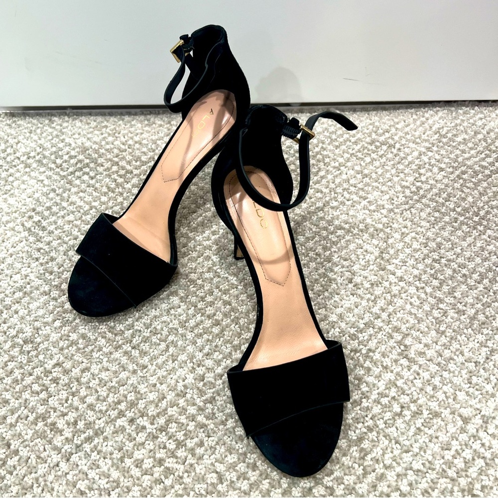 ALDO Renza Black Suede Strappy Heels - Size 8.5